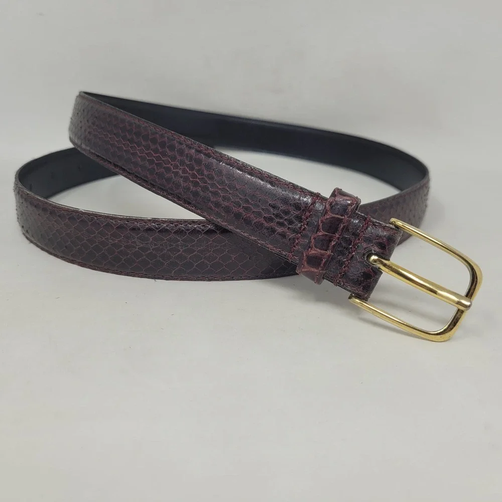 Vintage Burgundy Snakeskin Leather Belt 34 Exotic Classic 80s Quiet Luxury Thin
